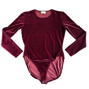 Ann Taylor Burgundy Velvet Bodysuit Long Sleeve Snap Closure L
